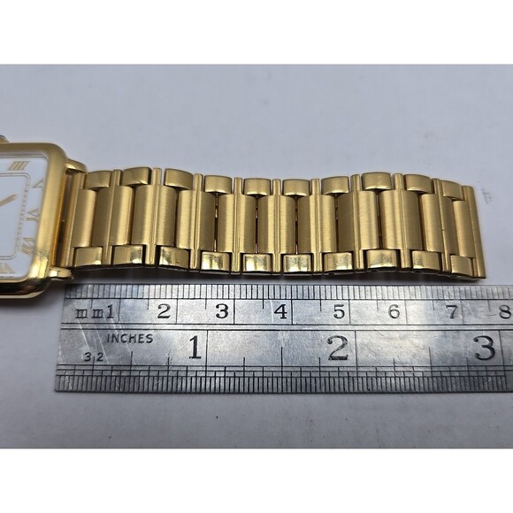 Titan Quartz Gold Tone Square Watch White 29mm Roman Bracelet New Battery 510YAC - Picture 10 of 12